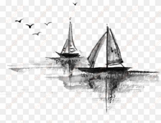 ink wash painting ink brush watercolor painting landscape - boat watercolor png
