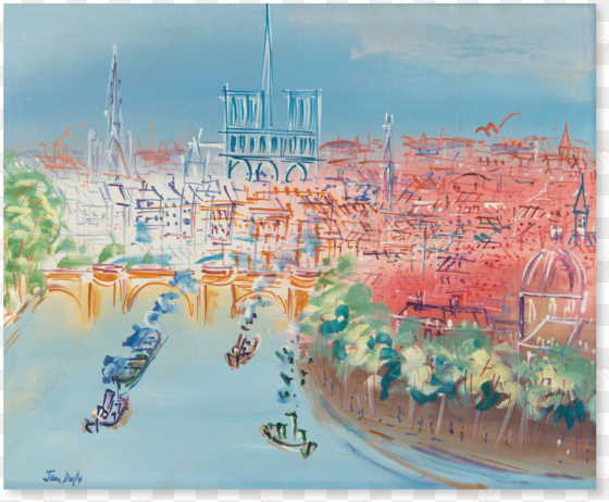 jean dufy • paris, la seine vers notre dame • gouache - painting