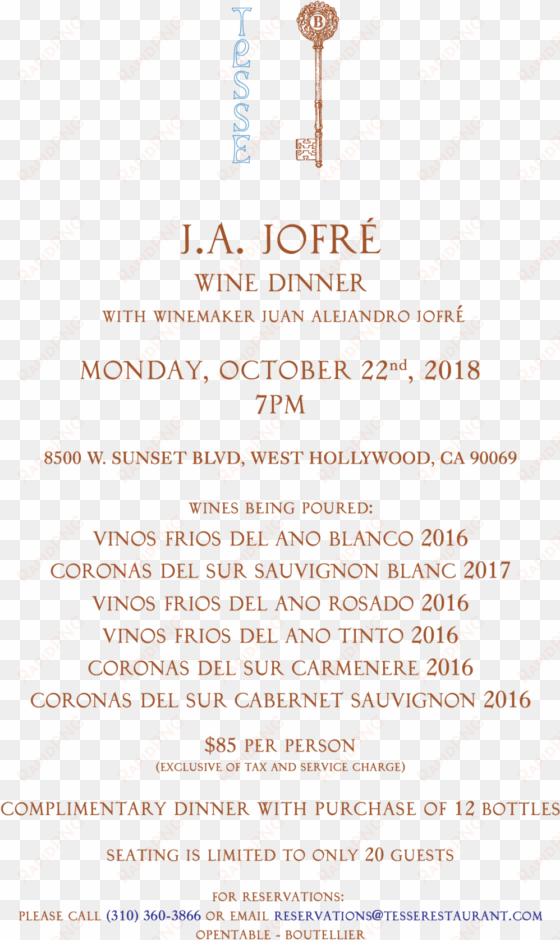 jofre wine dinner invite - wine