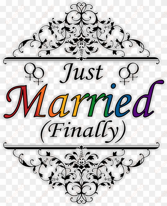 just married finally, lesbian pride, rainbow text with - just married (finally) lesbian design poster print