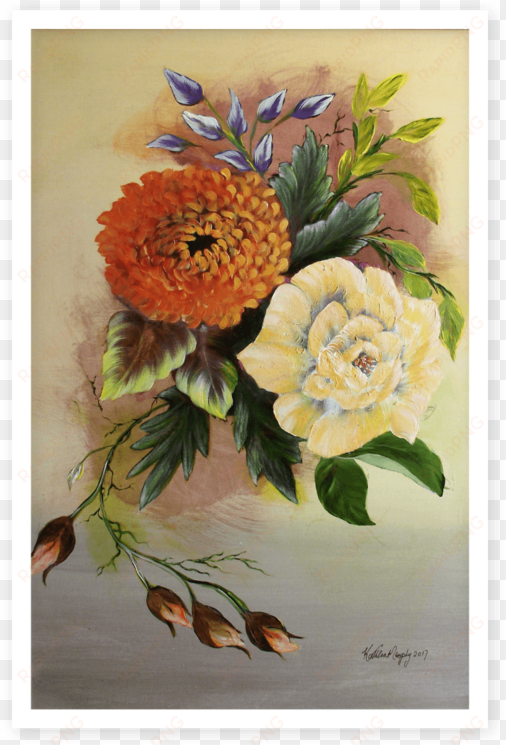 kathleen murphy art cream orange flowers bouquet