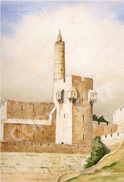 king david's tower jerusalem - painting