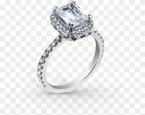 kirk kara carmella k1004dg-r - kirk kara "carmella" emerald cut halo diamond engagement