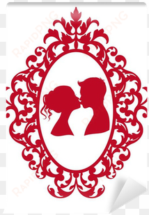 kissing couple in antique frame, vector wall mural - decal guru chandelier picture frames wall decal colour: