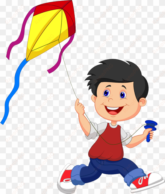 kite cartoon illustration - boy flying kite clipart