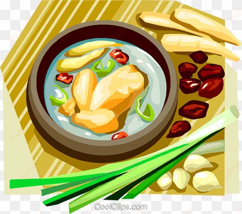 korean food ginseng chicken in broth royalty free vector - cooking