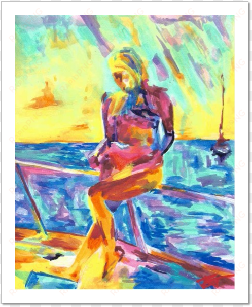 la sirena acrylic painting woman bikini yacht summer - tapas bar at la sirena