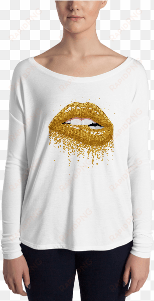 ladies' glitter gold sparkles lips long sleeve tee - long-sleeved t-shirt