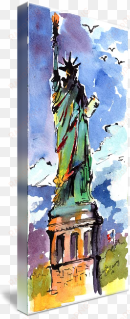 lady liberty new york watercolor and ink by ginette - new york city
