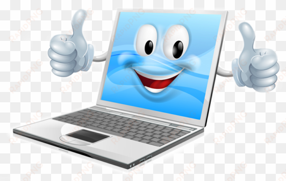 laptop with a cartoon smiley face on the screen giving - cartoon computer