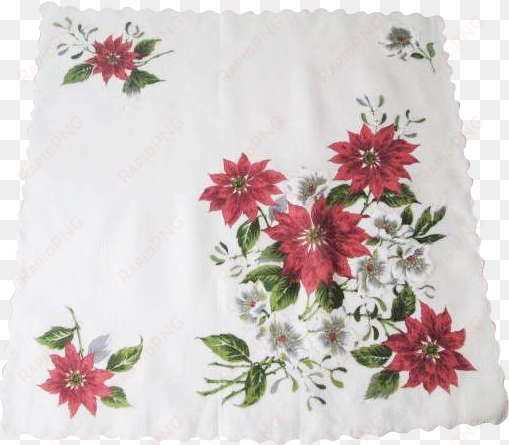 large floral christmas handkerchief vintage 1950s poinsettia - placemat