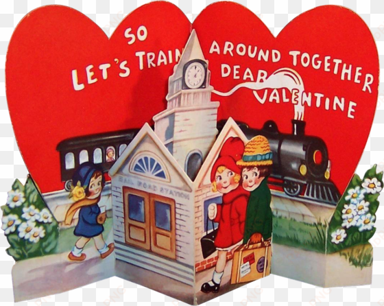 large vintage 1930's pop up train station valentine - train