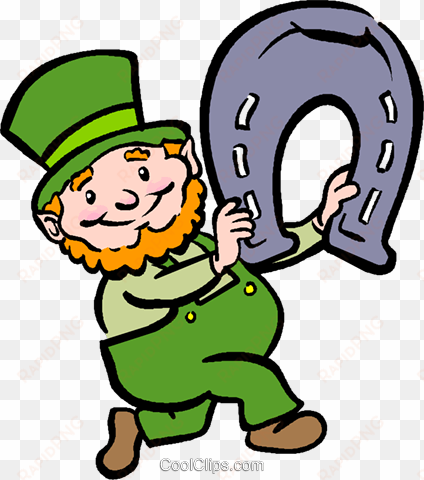leprechaun with a horse shoe royalty free vector clip - leprechaun with horse