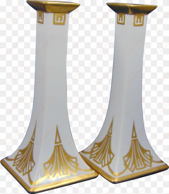 limoges art deco gold & white candlesticks - column