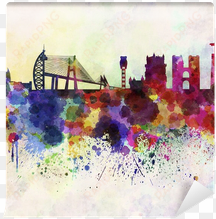 lisbon skyline in watercolor background wall mural - lisbon skyline