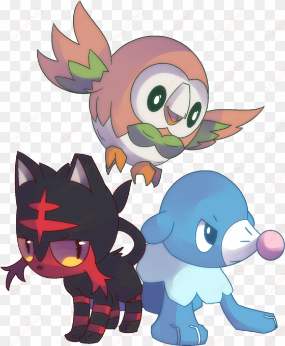 litten , rowlet, and popplio - litten rowlet and popplio