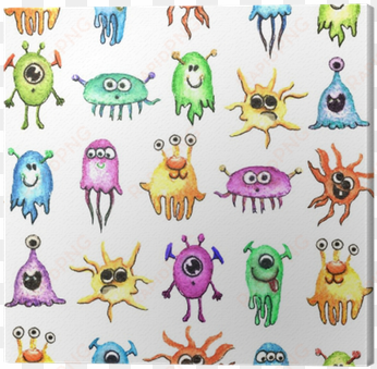 little funny monsters watercolor seamless pattern - watercolor painting