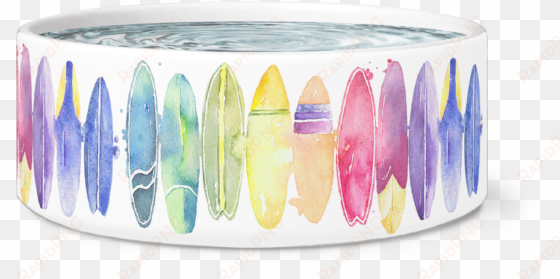 load image into gallery viewer, surfboard dog bowl, - watercolor painting