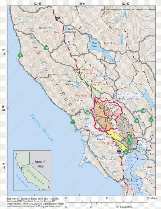 location of study areas and key geographic features - alexander valley