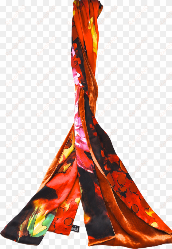 lovejoy oblong scarf in caramel velvet & floral silk