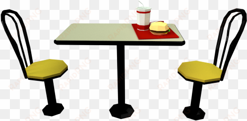 low poly fast food meal with table and chairs - table with food png