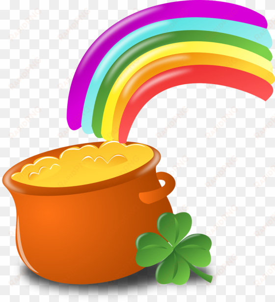 luck, rainbow, gold, pot, four-leaf clover, shamrock - st patricks day png