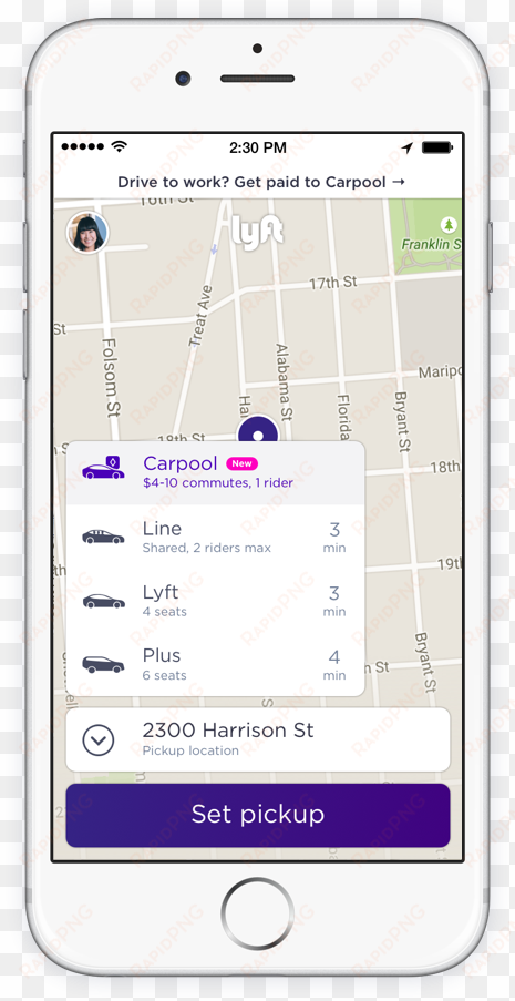 lyft carpool pax screen - mobile app