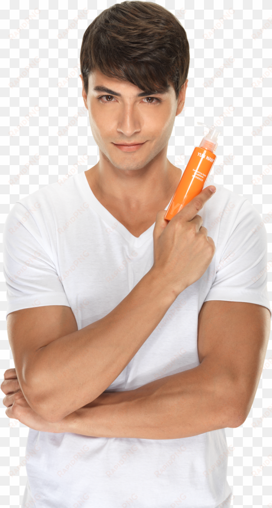 male model with product