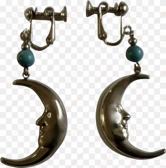 man in the crescent moon silver-tone & blue bead screw - earrings