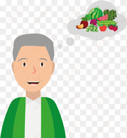 man thinking healthy veg and fruit - acid