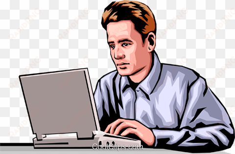 man with laptop computer royalty free vector clip art - completing business message