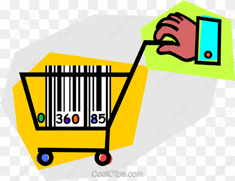 mano con carrito de la compra y el código de barras - clip art