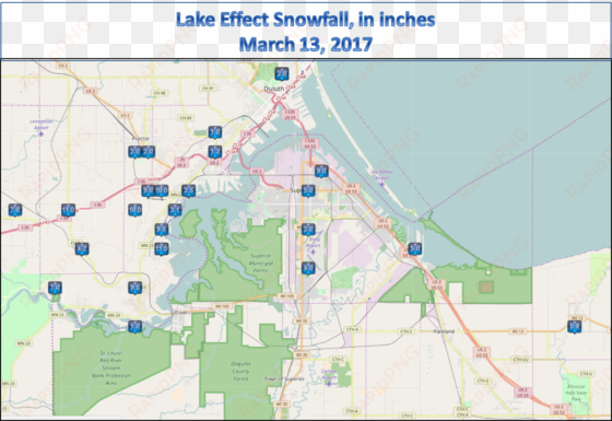 map of plotted snow amounts - atlas