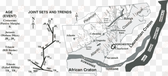 map of southeastern united states showing tectonic - map