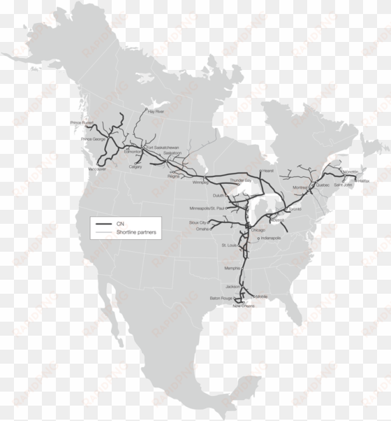 map of the cn rail network - map of north america no borders