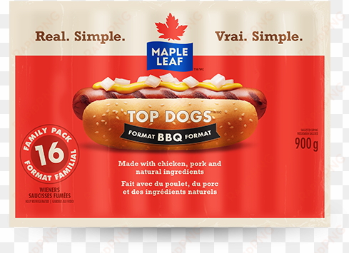 maple leaf top dogs bbq format hot dogs family size - top dogs bbq