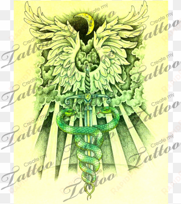 marketplace tattoo caduceus - illustration