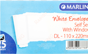 marlin envelopes dl white with window 25's self seal - marlin white dl self seal non window envelope - 25