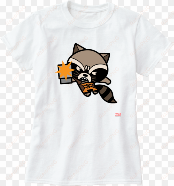 marvel kawaii comic rocket raccoon star on womens premium - cindy moon silk shirt