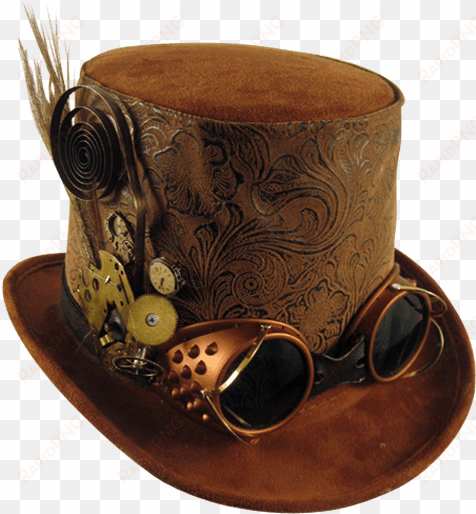 mens brown top hat with goggles mci - steampunk hat