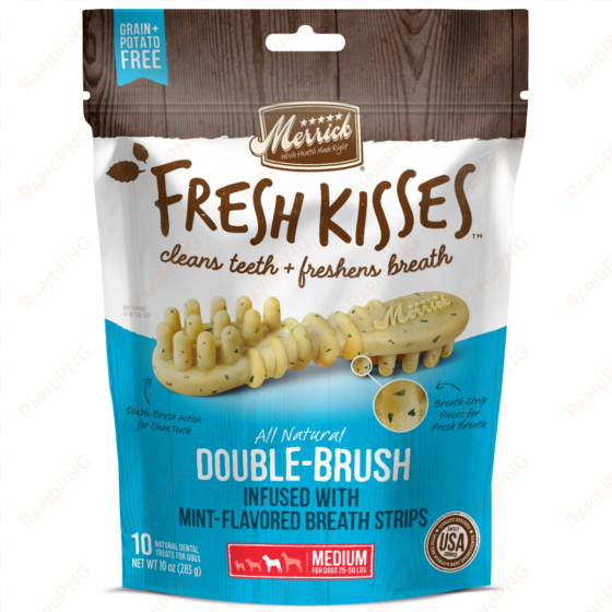 merrick fresh kisses mint breath strips medium brush - merrick fresh kisses double brush dental treats large