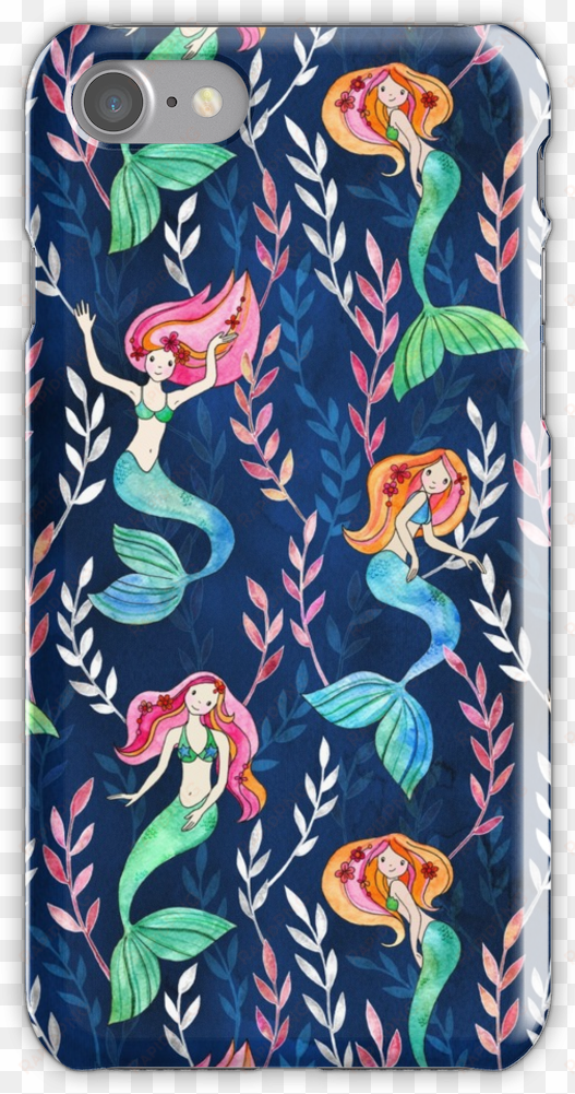 merry mermaids in watercolor iphone 7 snap case - ocean fabric - little merry mermaids - faded seaweed