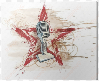 microphone, grunge watercolor star & floral ornament - hmwr music tapestry wall hanging art music ornamental