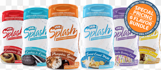milk splash flavors - iso-splash, liquid protein flavoring, zero calories,