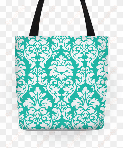 mint damask tote - azul turquesa y marron