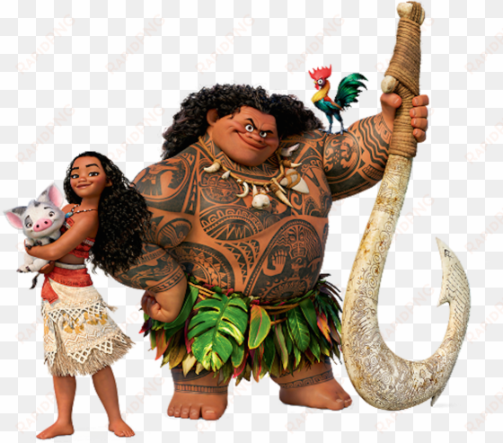 Moana Promo 4 - Moana Maui Pua And Hei Hei transparent png image