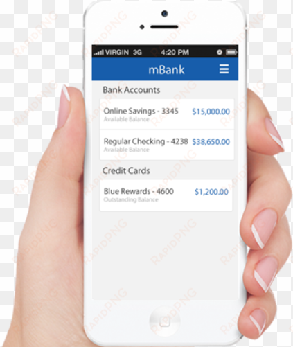 mobile banking application by mantra information services - white iphone in hand png