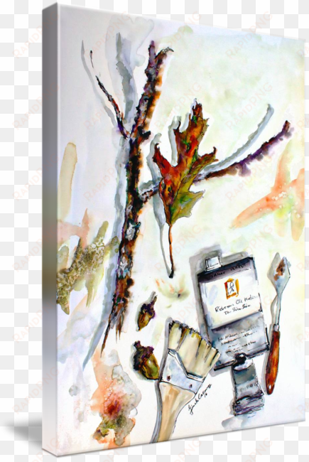 "modern still life artist tools acorns oak leave" by - artist