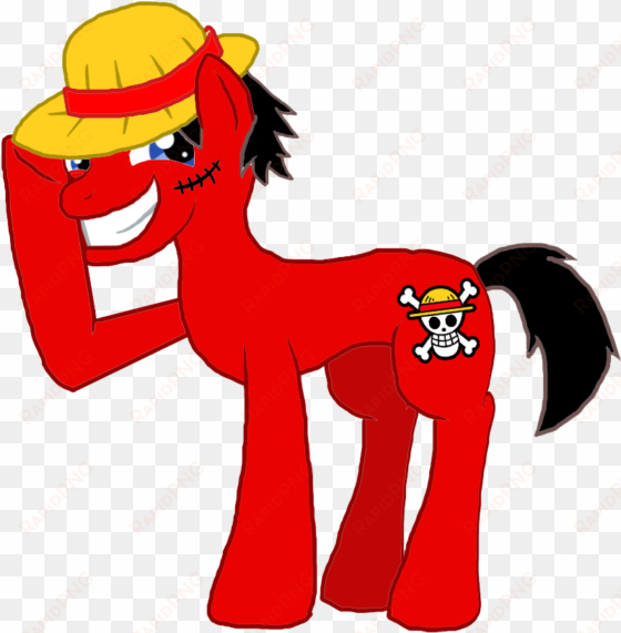moheart7, hat, monkey d luffy, one piece, ponified, - mlp monkey d luffy