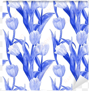 monochrome seamless texture with blue tulips for your - watercolor painting